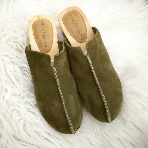 KELSI DAGGER x ANTHROPOLOGIE | Brooklyn Journal Clogs Olive Green Mules | Size 7 - Picture 8 of 9